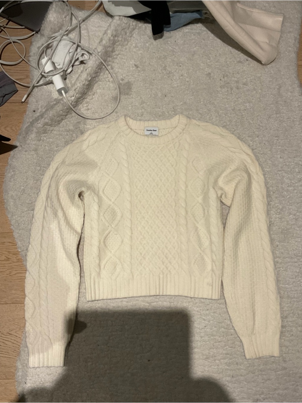 Sunday Best Cream Cable Knit Crewneck Sweater